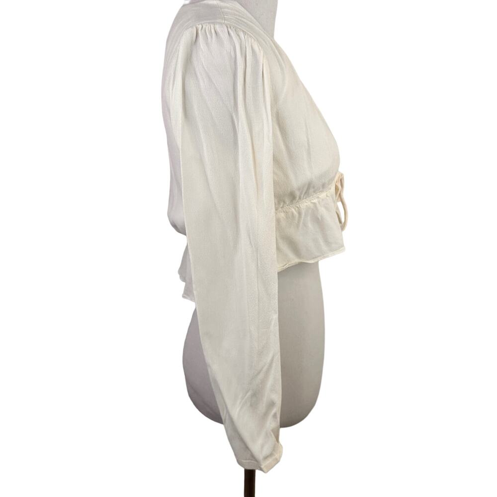 Sunday Best Aritzia White Viscose Ruffly Tie-Front Blouse Size XXS - Picture 8 of 10
